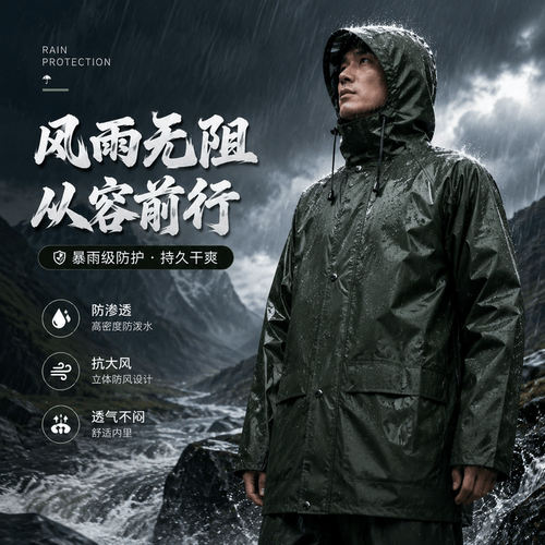 新式分体雨衣套装橄榄绿雨衣雨裤