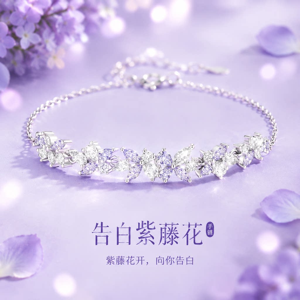 新款告白紫藤花手链女款精致高级感情人节生日礼物女生送女友闺蜜