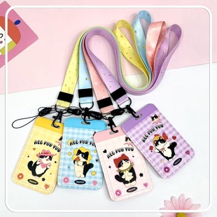 滑盖猫咪卡套ABS学生校卡水卡包男女挂脖胸牌证件套保护套卡通