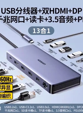 绿联15965 typec扩展坞拓展8K30Hz双HDMI高清投屏四三屏异显15978