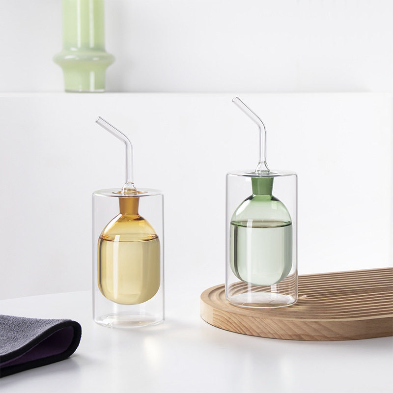 厂家直销双层玻璃油壶油罐醋罐调料瓶调料瓶橄榄油壶透明彩色家用