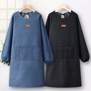 护衣工厂工作服 防污定制logo印字时尚 牛仔围裙车间罩衣女新款 长袖