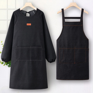 牛仔围裙工作罩衣厨房家用2025新款 餐饮专用定制logo印字 网红长袖