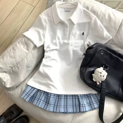小谷原创正版polo衫JK制服甜美校供学院风收腰刺绣短袖t恤上衣夏