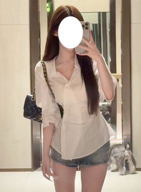 纯欲风不规则白色polo领衬衫女设计感小众气质收腰显瘦上衣新款夏