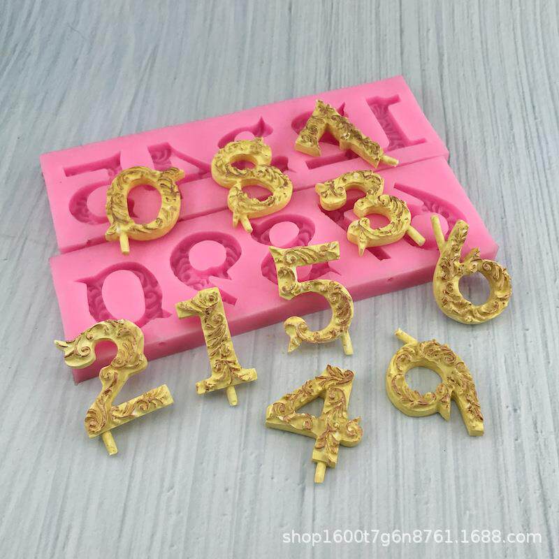 大号0-9浮雕花纹数字巧克力翻糖模具烘焙蛋糕装饰工具棒棒糖模具