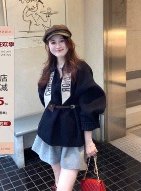 Echoone 晚星 双面羊毛套头大衣冬季高级感韩版百搭宽松显瘦外套