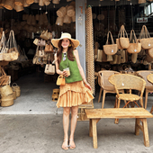 度假风设计感压褶半裙时尚 新款 层次百搭休闲半身裙女 春季 Echoone