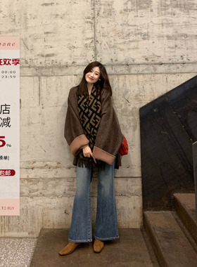 Echoone 松茶可可 人字纹大衣女装慵懒松弛感气质中长款毛呢外套