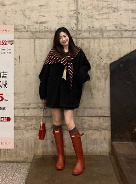 Echoone  灰调Romance 深灰撞浅灰色双面羊绒慵懒大衣女毛呢外套