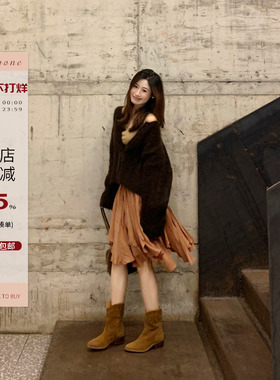 Echoone Lazy autumn 马海毛慵懒开衫女新款独特别致单排扣短外套