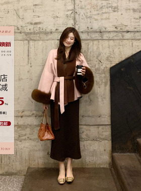 Echoone 晚时光 桑蚕丝羊毛毛呢松紧腰半身裙韩版时尚A字裙长裙女