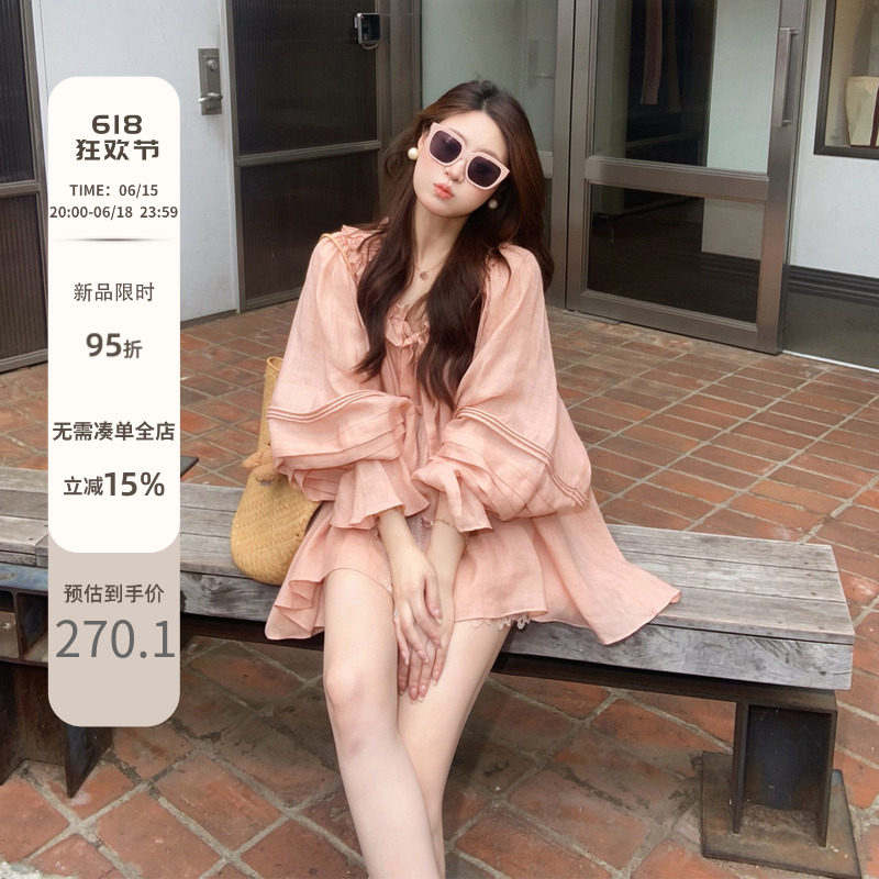 慵懒风重工蕾丝拼接套装