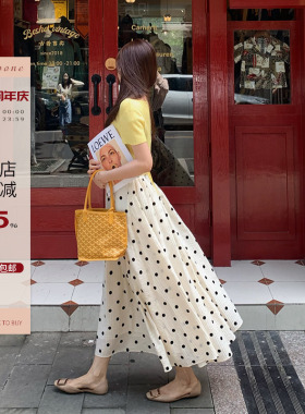 Echoone vintage dots 波点伞裙女港风复古调性半身裙大摆A字长裙
