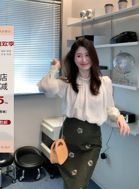 Echoone 苔野 sylvia 手工钉珠牛仔半身裙子女高级精致优雅包臀裙