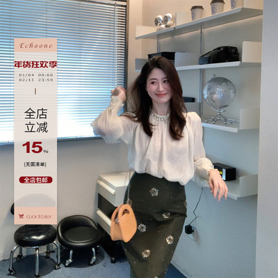 Echoone手工钉珠牛仔半裙