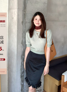 Echoone Blue milkshake羊绒灯笼袖中袖小毛衣女温婉气质针织上衣