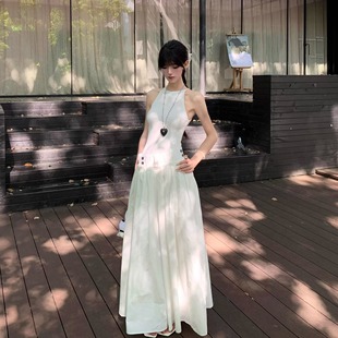 Itt7 吊带长裙设计感小众裙 气质白色拼接假两件连衣裙女夏季 修身