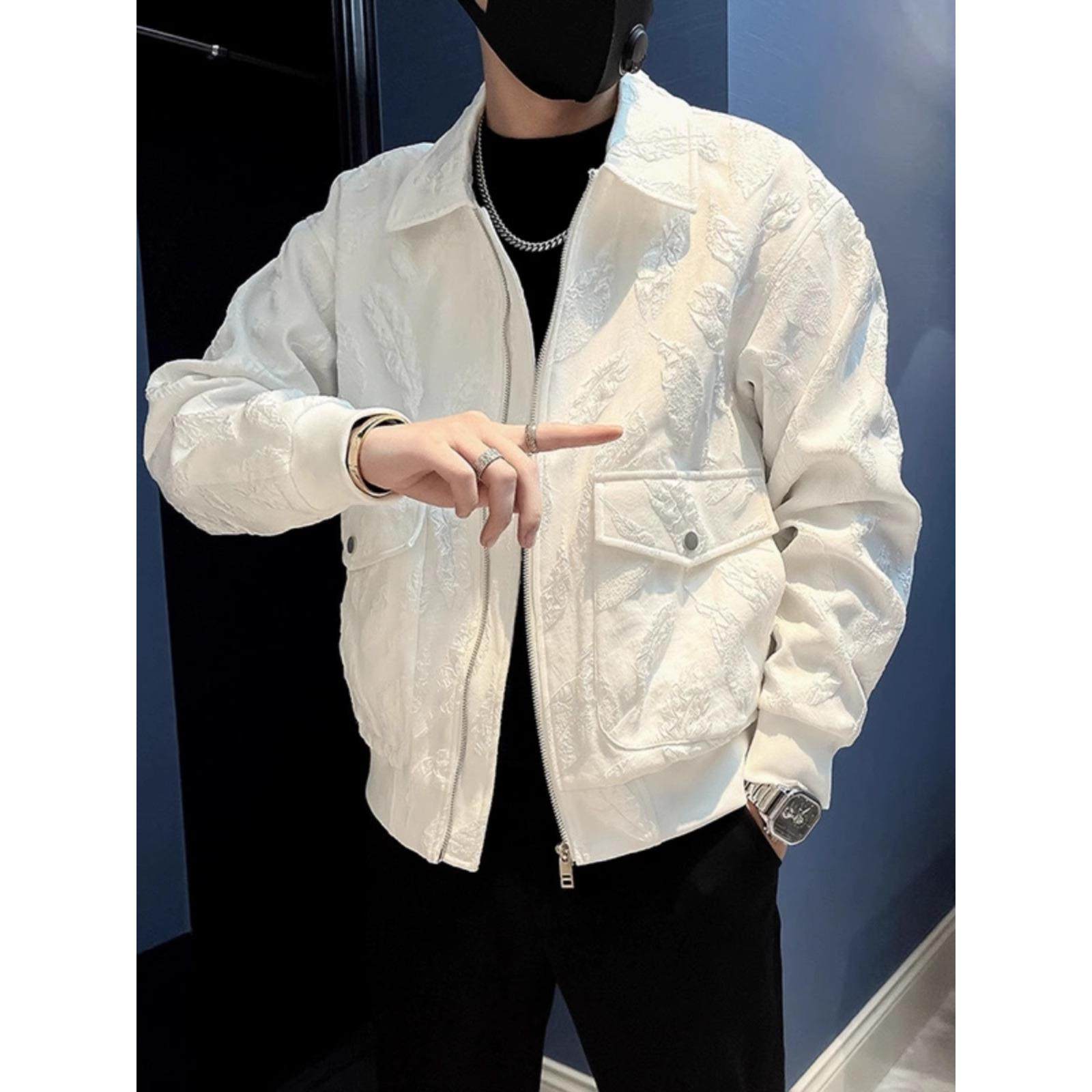 LL男装外套男高级感痞帅春秋季夹克潮牌短款浮雕提花叶片设计上衣