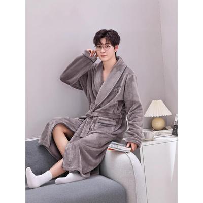睡袍男士秋冬季法兰绒加厚加绒睡衣2025新款珊瑚绒长款浴袍家居服