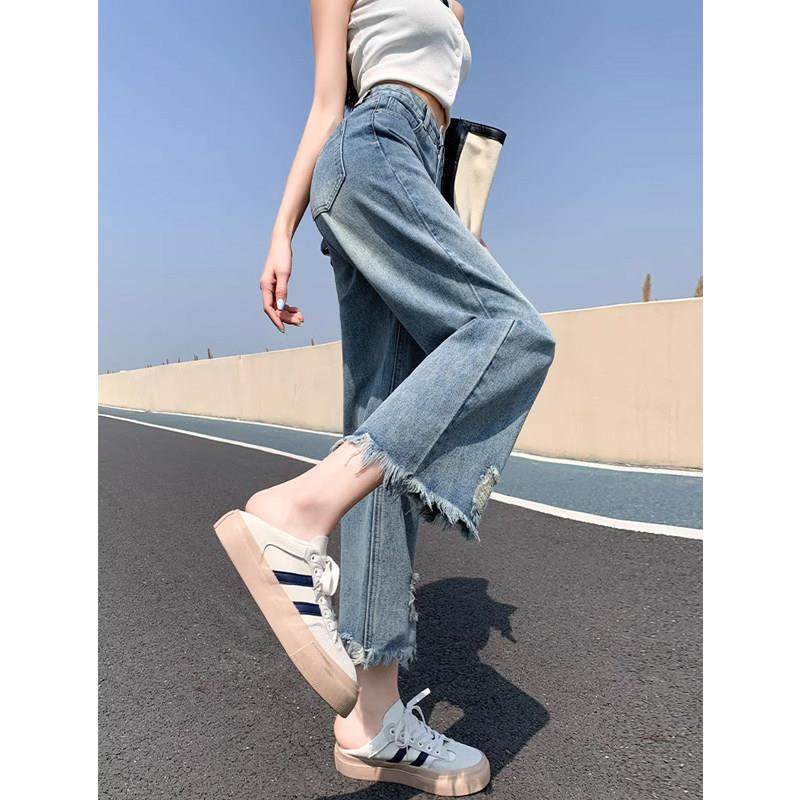 IT UNDER GARDEN 毛边破洞牛仔裤女秋季高腰显瘦九分裤窄版阔腿裤,女装/女士精品,大码裤装,淘宝优惠券,粉丝福利购,淘宝优惠卷