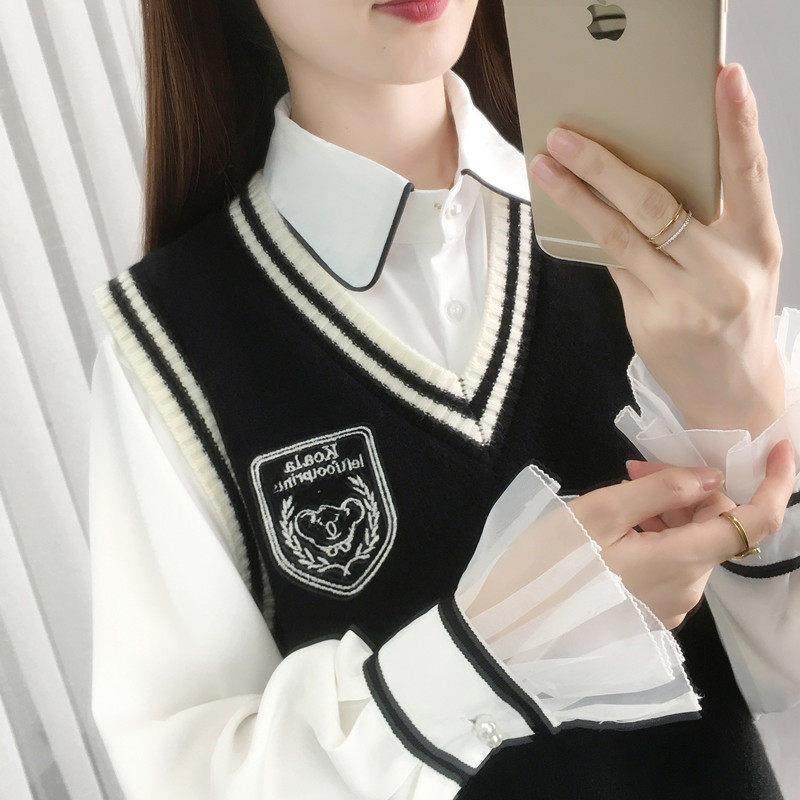 针织马甲女春秋外穿2025年新款宽松V领坎肩无袖女士毛衣马夹背心