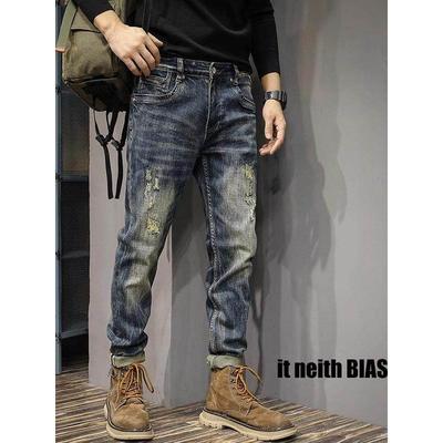 it neith BIAS2025春秋覆古破洞牛仔裤男高端加绒痞帅美式休闲裤