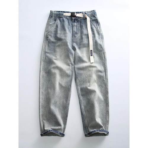 垂坠绳扣！挺括有型！秋日系覆古服水洗直筒腰带休闲牛仔裤子男