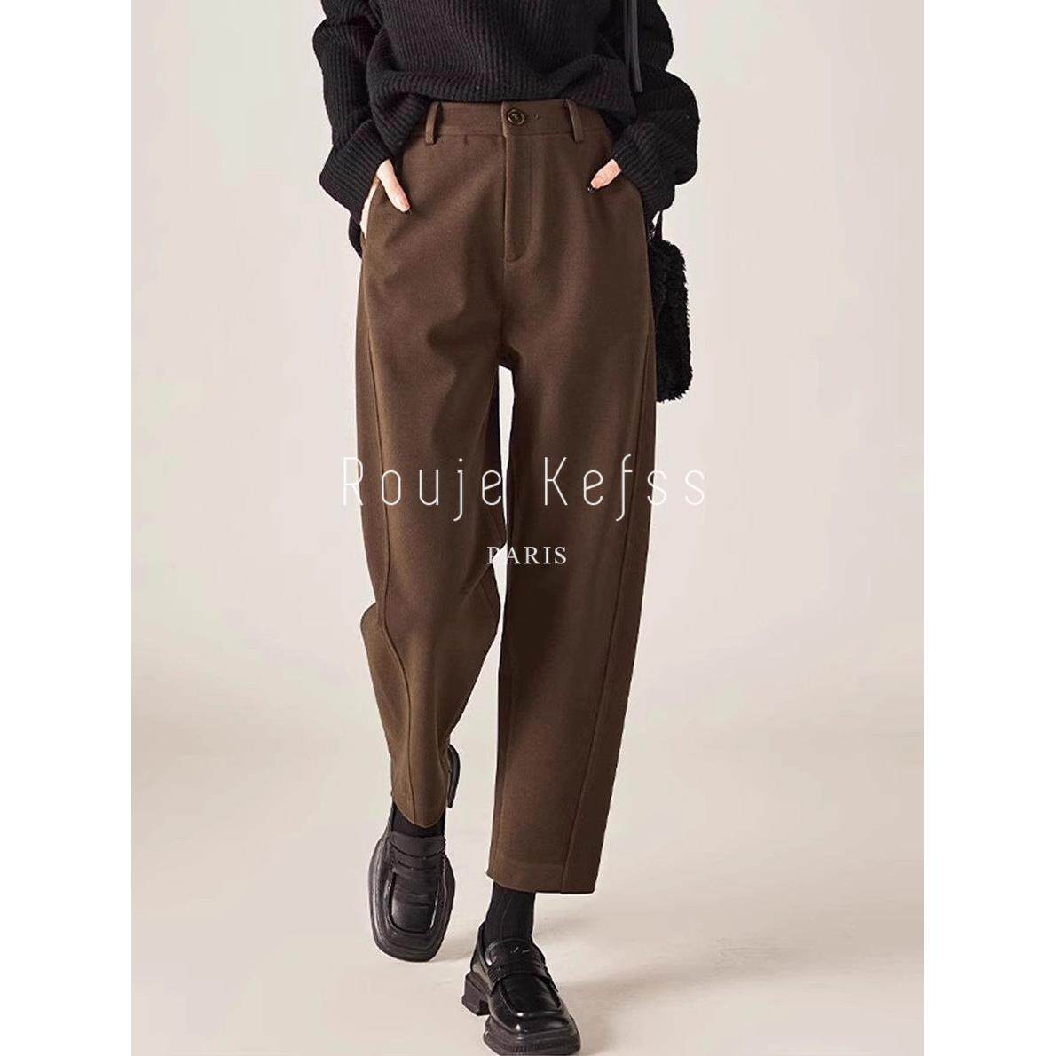 Rouje kefss法式加厚高腰镰刀裤女冬季宽松哈伦显瘦女裤休闲裤子