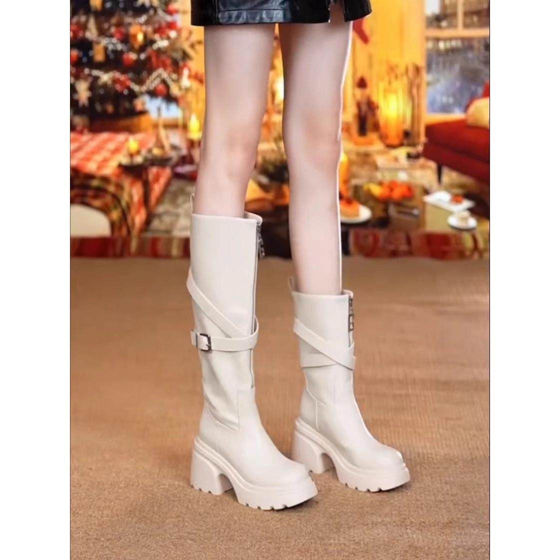 香港真皮马丁靴女款2025春秋季新款皮带扣长筒靴厚底增高雪地单靴,女鞋,时装靴,淘宝优惠券,粉丝福利购,淘宝优惠卷