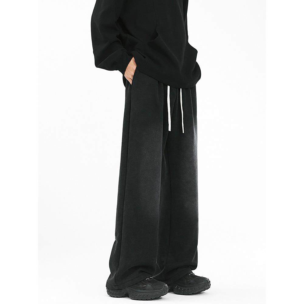 香港潮牌直筒卫裤男秋季新款黑色休闲裤美式高街宽松阔腿运动裤子