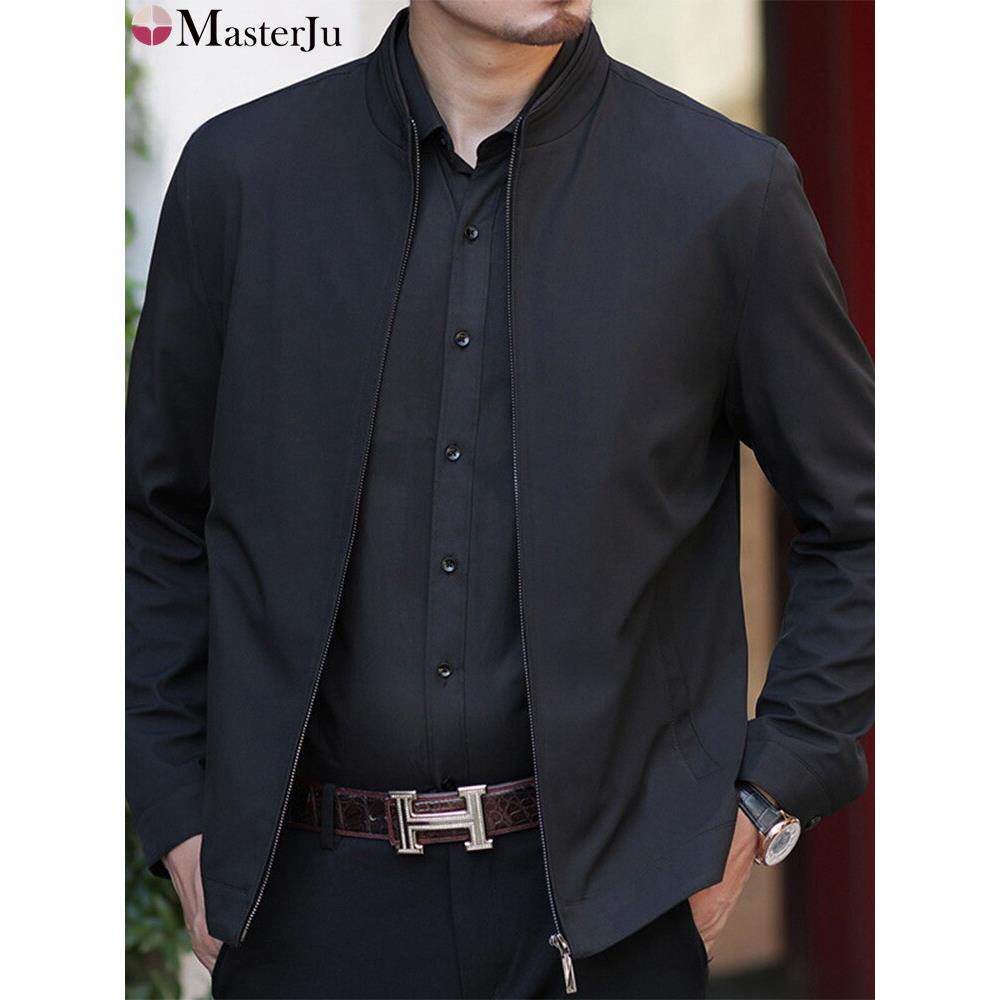 男士高端立领夹克中年爸爸装针织商务休闲茄克衫2025春秋季外套