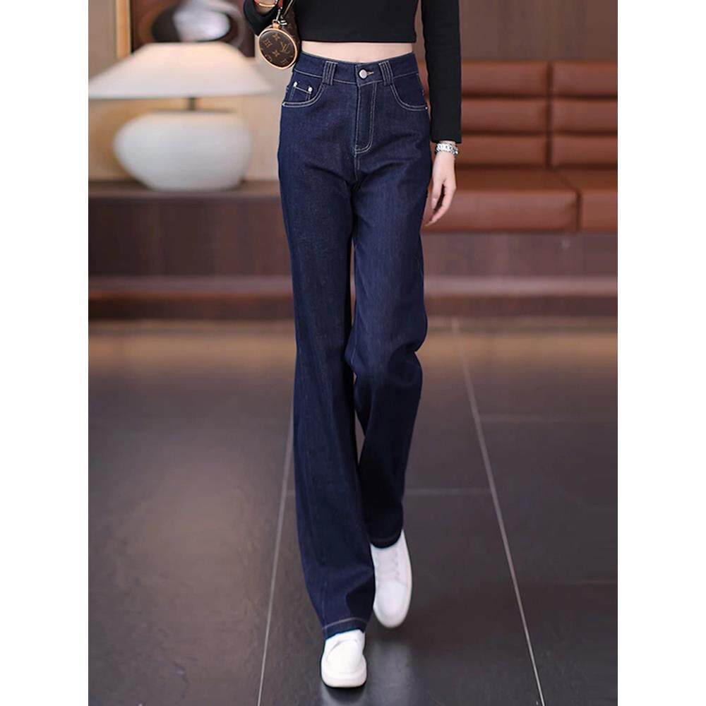 Canary Kiss丹宁蓝直筒牛仔裤女2025秋季新款高腰显瘦窄版阔腿裤