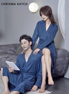 CHRISMA&KATCH情侣浴袍女长款秋冬长袖纯棉速干加厚春秋男士睡袍