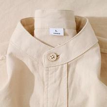 VSEAZMA简约舒适风~美式时尚休闲亨立领长袖衬衫男纯色宽松外套女