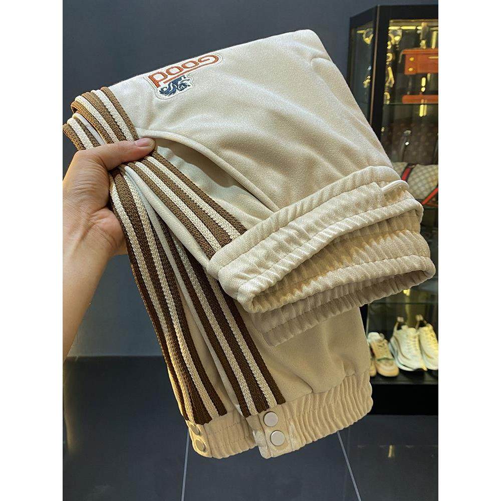 欧洲站潮牌高端刺绣条纹卫裤男秋冬款宽松运动哈伦束脚休闲长裤潮