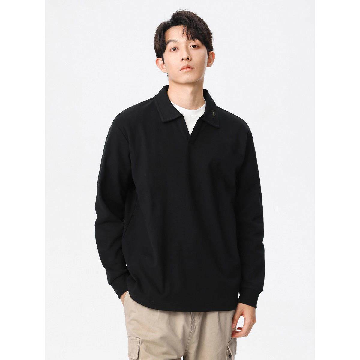 it Afternnaths潮牌！翻领Polo衫男宽松休闲简约百搭大码长袖T恤