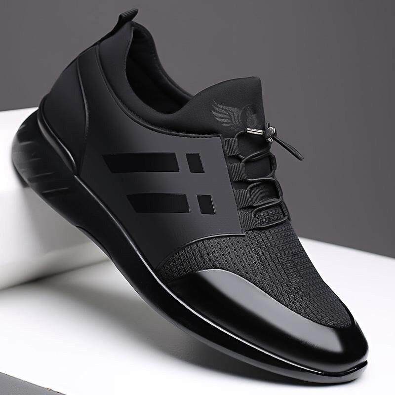 夏季新款男鞋透气网面增高休闲 运动鞋男士皮鞋真皮男款百搭潮鞋