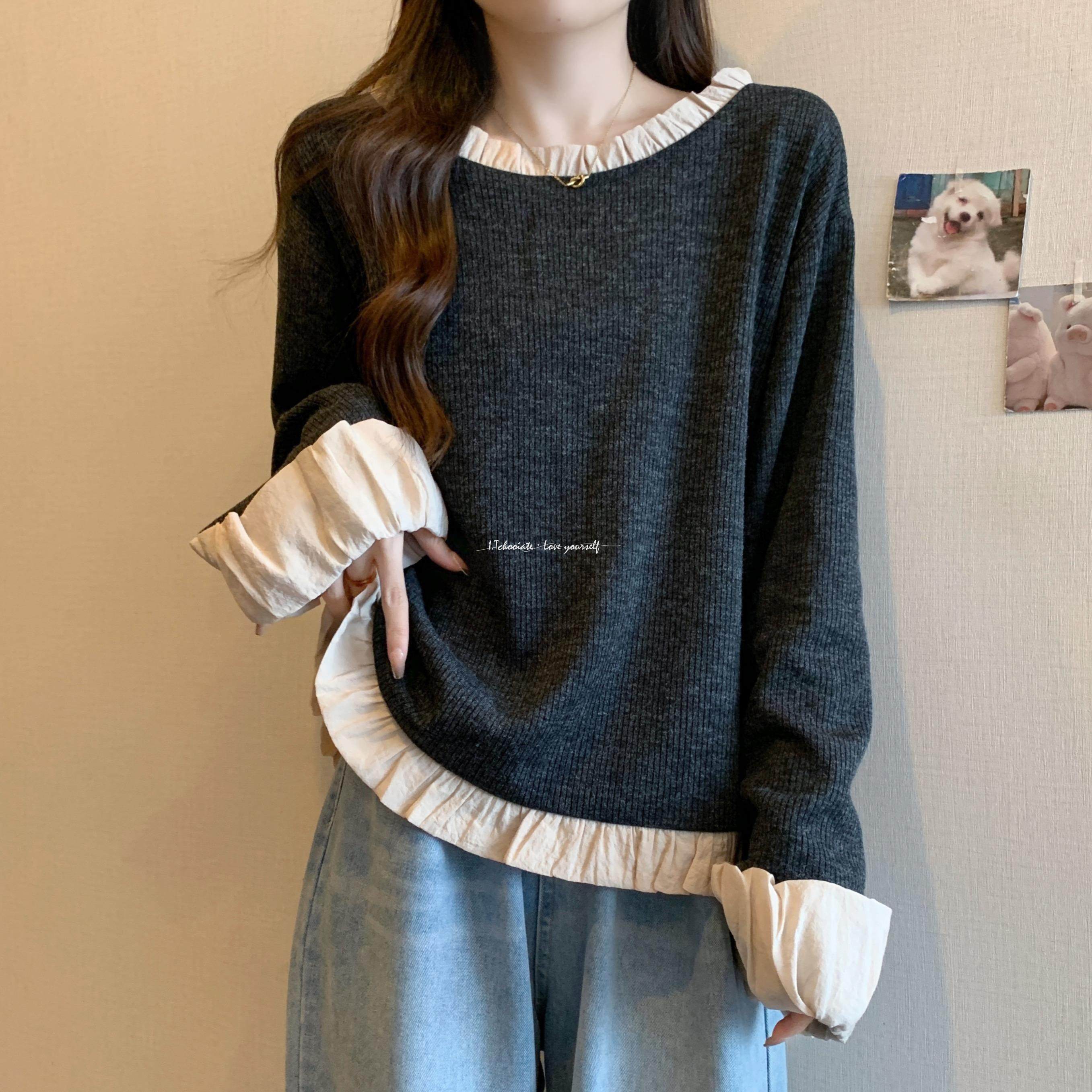 I.Tchooiate复古花边小众毛衣女秋显瘦打底针织衫高级设计感上衣,女装/女士精品,大码内搭,淘宝优惠券,粉丝福利购,淘宝优惠卷