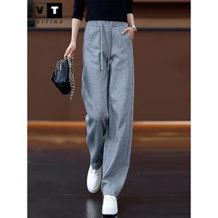 新款 女春秋季 高腰休闲卫裤 窄版 WEI 阔腿运动裤 TING灰色松紧香蕉裤