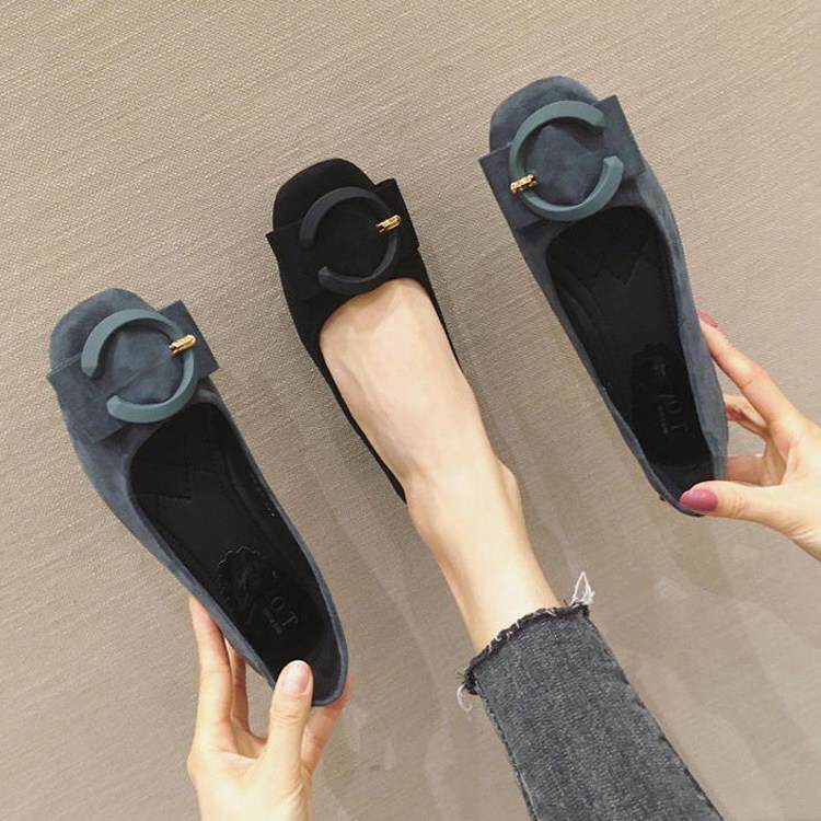 香港2025夏季新款百搭粗跟单鞋女方头浅口中跟女鞋黑色职业工作鞋