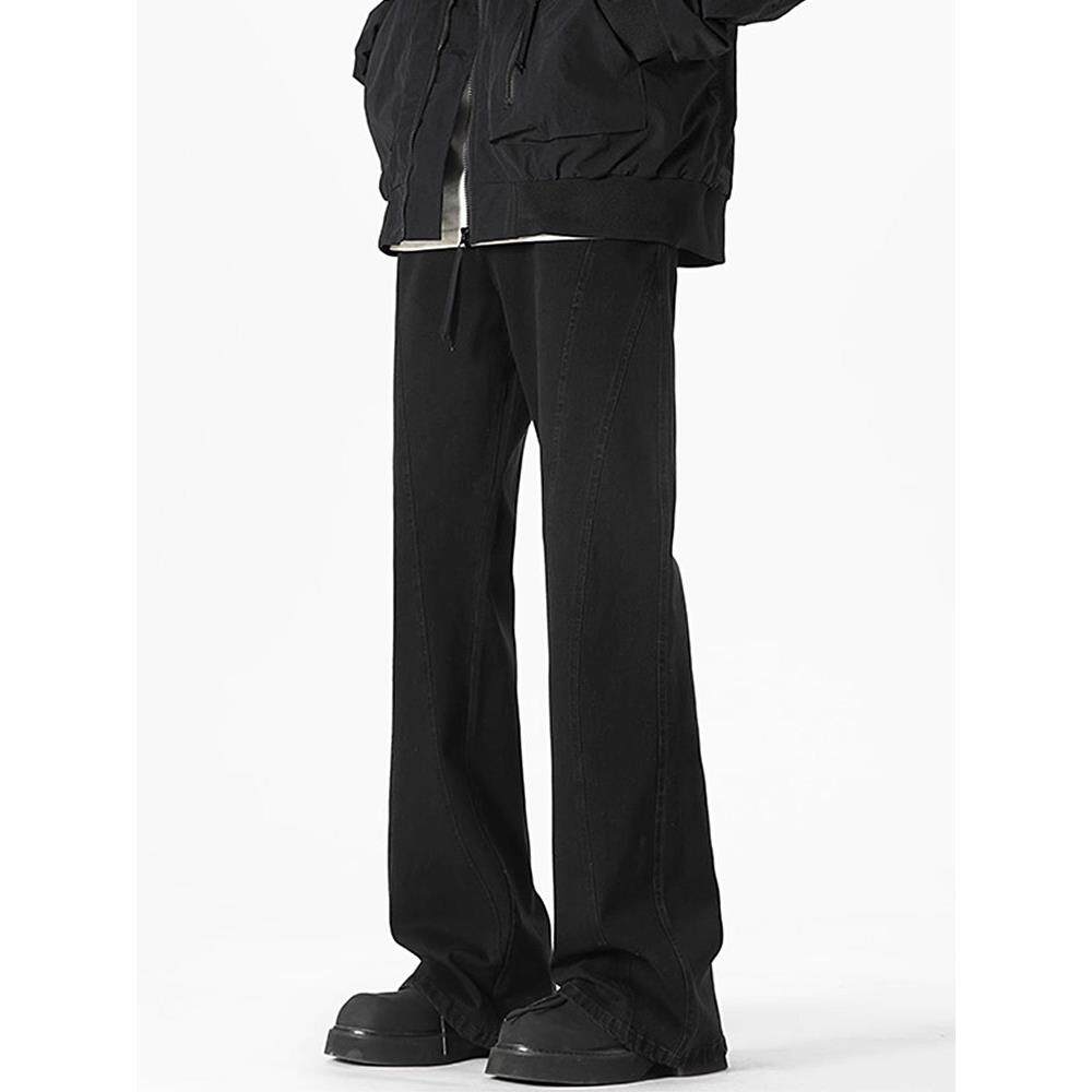 潮牌黑色牛仔裤男秋季新款美式高街潮流弯刀裤修身显瘦微喇直筒裤