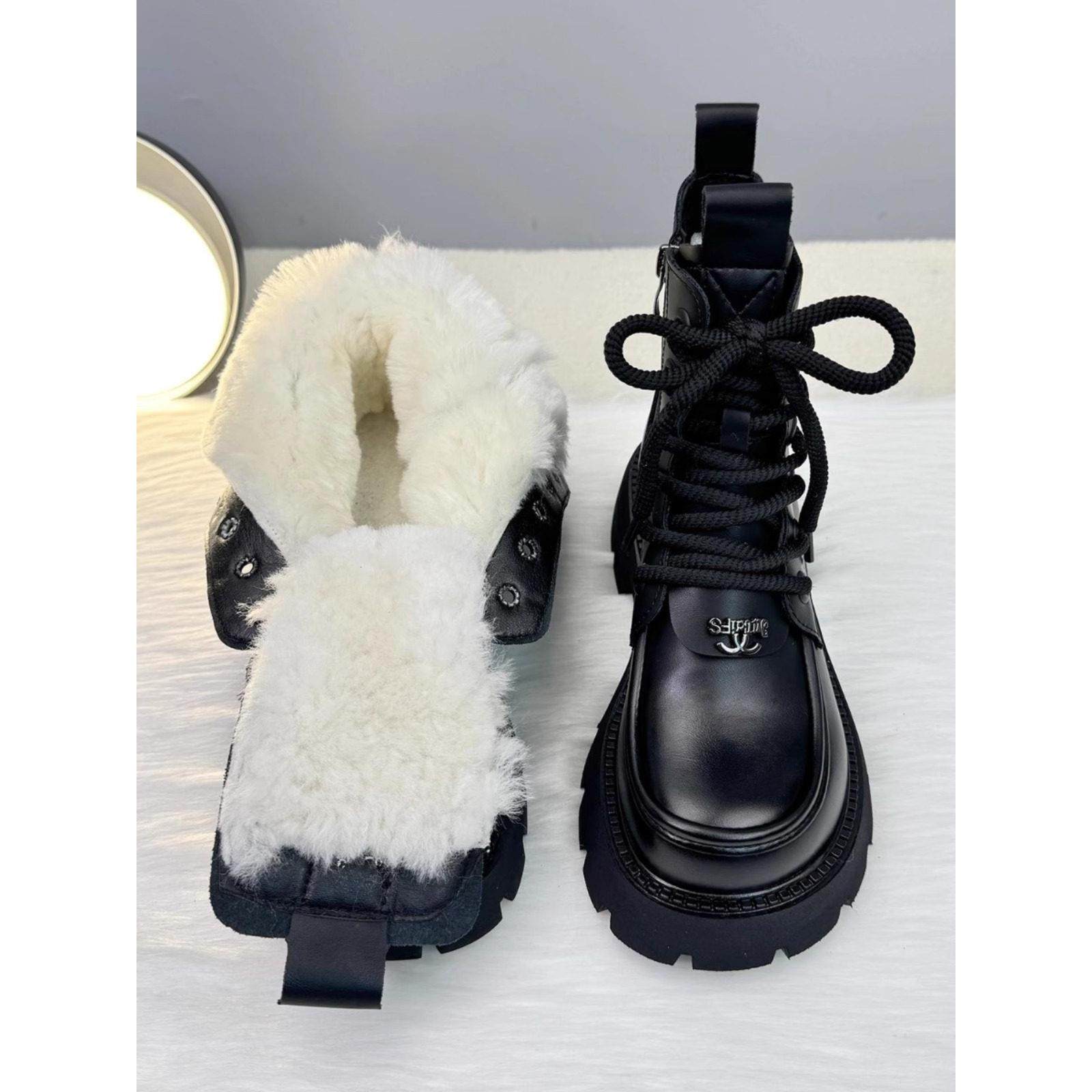 香港真皮毛一体雪地靴女2025新款冬季加绒加厚羊毛马丁靴厚底棉鞋,女鞋,时尚雪地靴,淘宝优惠券,粉丝福利购,淘宝优惠卷