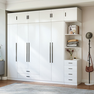 杉木全实木衣柜家用卧室出租房用简易对开门生态板小户型儿童柜子