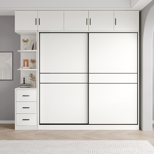 杉木生态板衣柜家用卧室全实木推拉门2024新款定制出租房用大衣橱