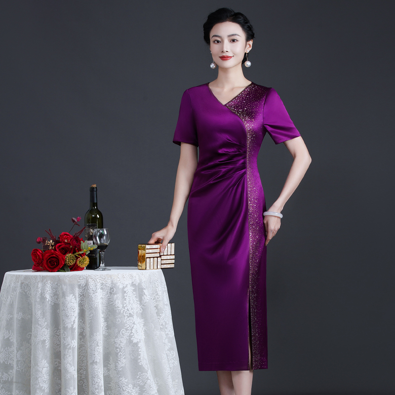 婚宴装醋酸面料短袖民族风连衣裙