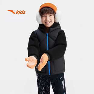 安踏儿童装男童外套轻薄羽绒马甲针织外套两件套2023冬季新款连帽