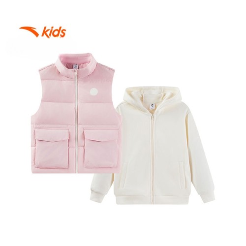 安踏儿童女童两件套上衣2025款舒适保暖中大童羽绒服马甲套装防水