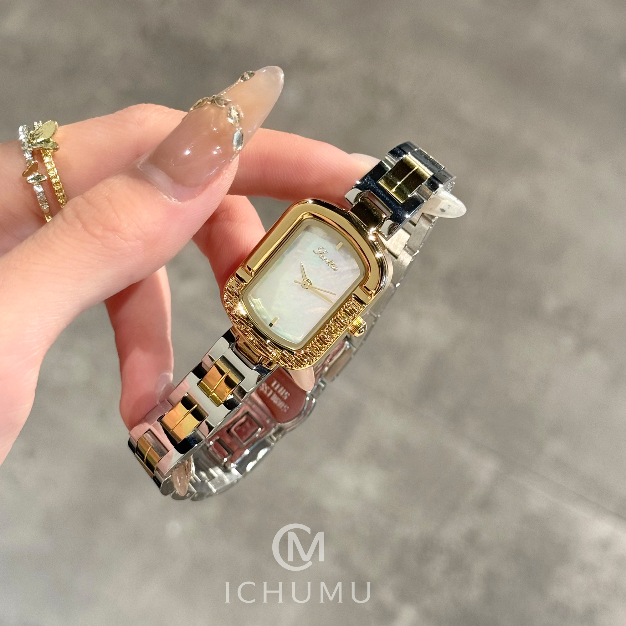 ICHUMU手表女轻奢高级感小方表女士女款贝母表钢带石英表2025新款