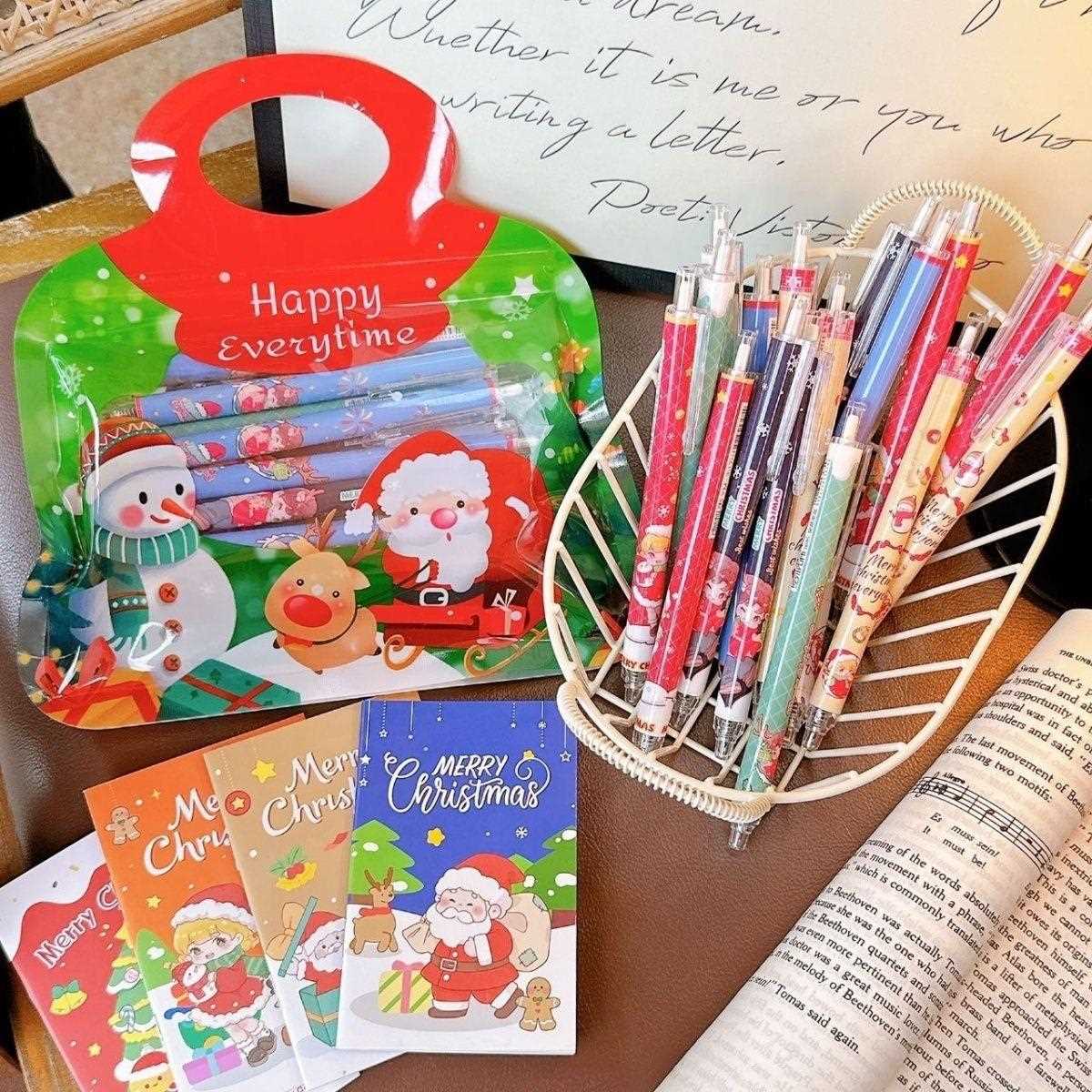 跨境圣诞可爱卡通按动中性笔学生期末圣诞礼物奖品儿童礼品奖励
